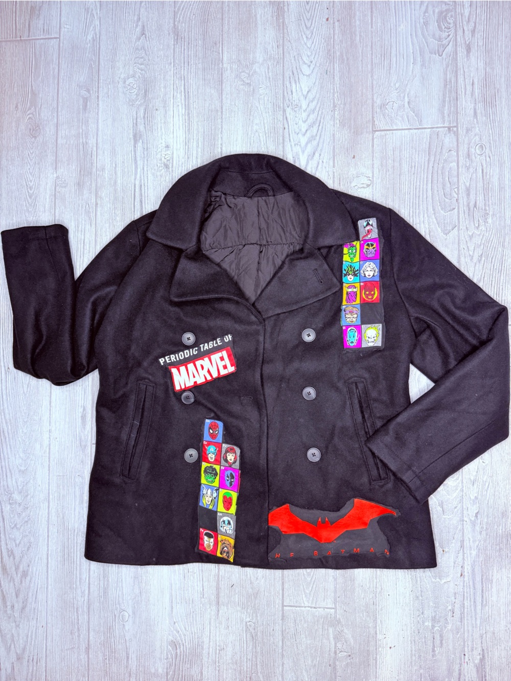 Upcycled felt style remastered marvel long sleeve jacket super hero dc comic